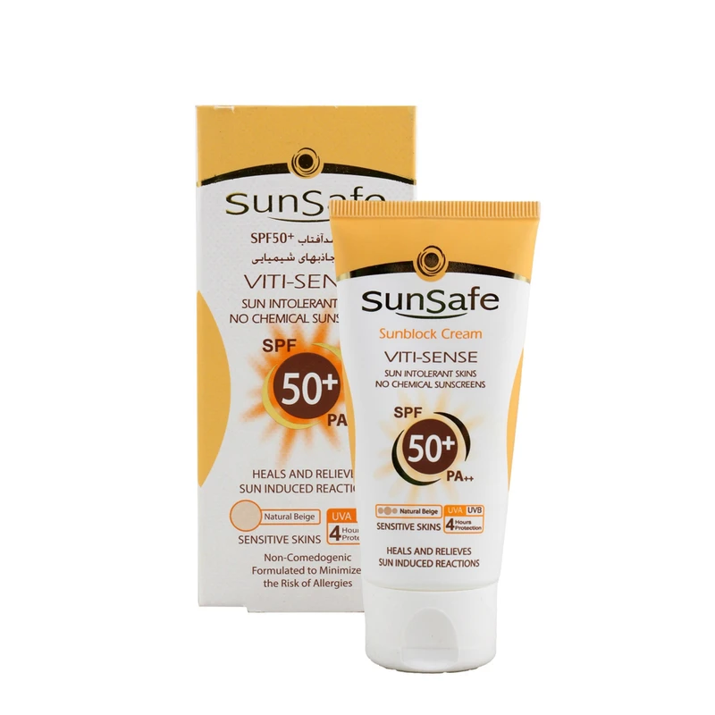 کرم ضدآفتاب رنگی سان‌سیف SPF50 مدل Viti-Sense مناسب پوست‌های حساس حجم ۵۰ میلی‌لیتر