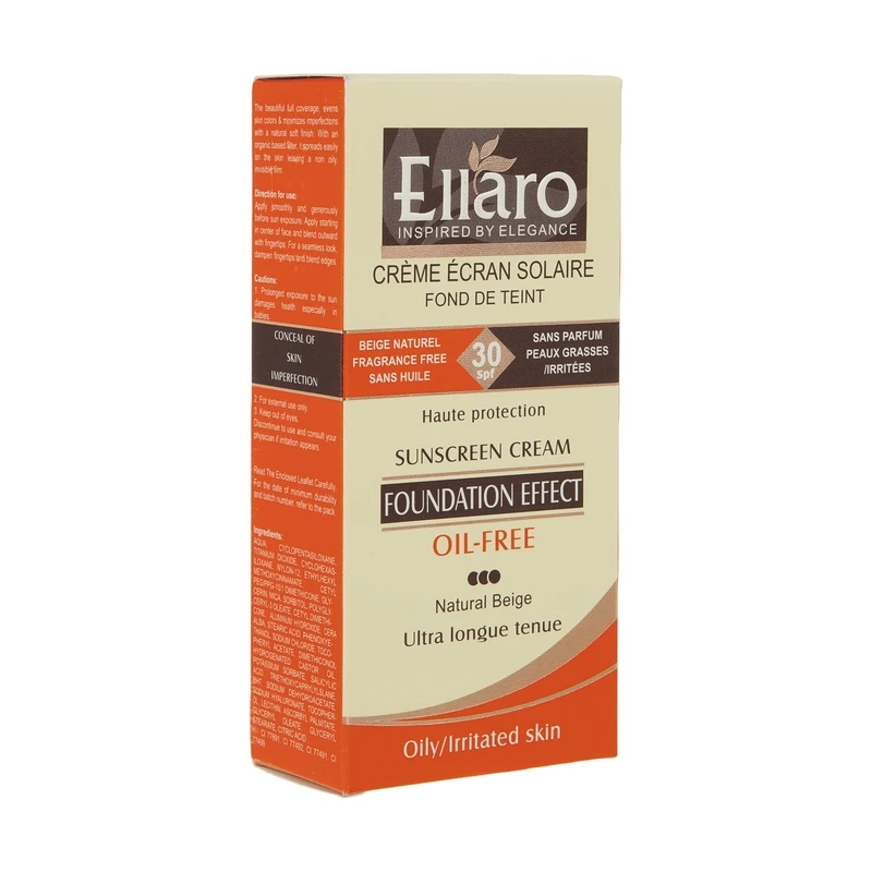 کرم ضدآفتاب رنگی الارو SPF30 سری Foundation Effect مدل Natural Beige مناسب انواع پوست حجم ۴۰ میلی‌لیتر