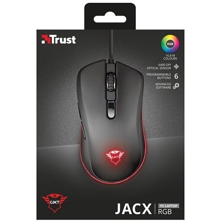 ماوس گیمینگ باسیم تراست مدل GXT 930 JACX | سنسور اپتیکال ۶۴۰۰ DPI، ۶ دکمه قابل برنامه‌ریزی و نورپردازی RGB