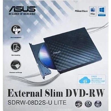 درایو DVD اکسترنال ایسوس مدل SDRW-08D2S-U Lite | رایتر و ریدر نوری فوق‌باریک با تغذیه USB