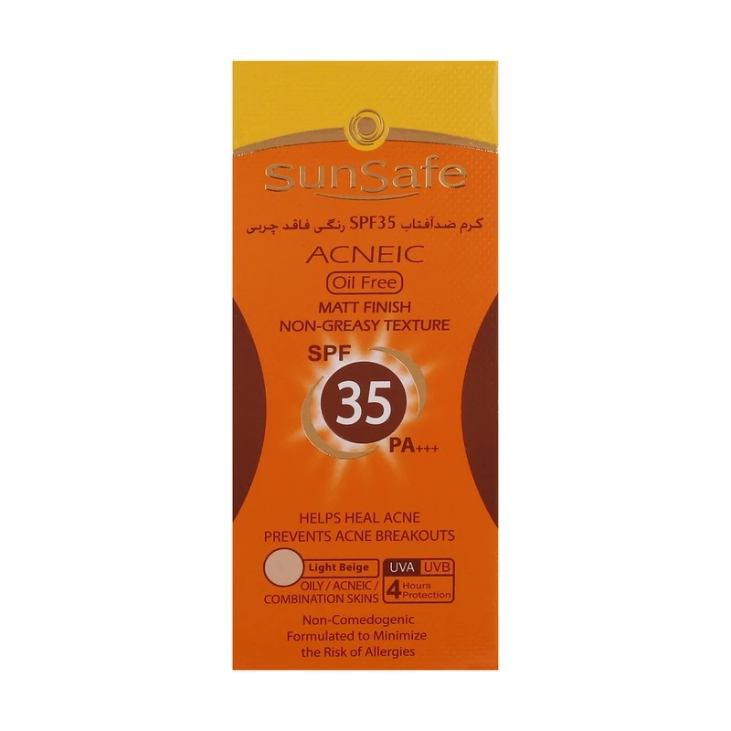 کرم ضدآفتاب و آنتی‌آکنه رنگی سان‌سیف مدل Acneic SPF35 مناسب پوست‌های چرب حجم ۵۰ میلی‌لیتر