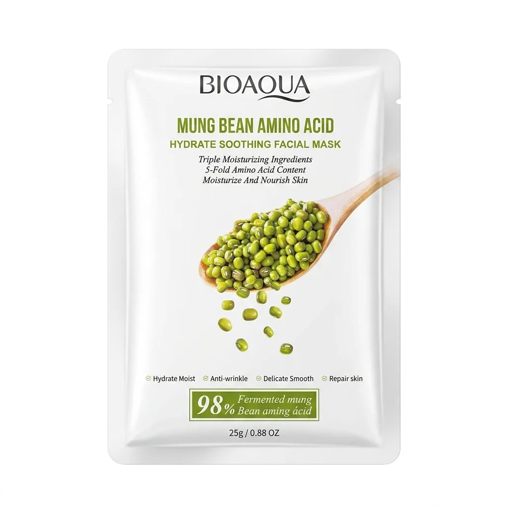 ماسک ورقه‌ای صورت بیوآکوا (Bioaqua) مدل Mung Bean (لوبیای سبز) – وزن ۲۵ گرم