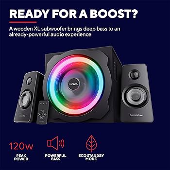 اسپیکر تراست مدل GXT 629 TYTAN | سیستم صوتی ۲.۱ با نورپردازی RGB و ریموت بی‌سیم