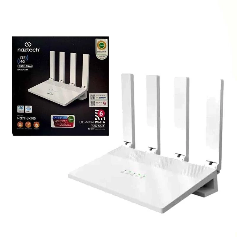 مودم روتر ۴G نزتک مدل 77UX400 | پشتیبانی از سیم‌کارت، Wi-Fi 6 و ۴ پورت شبکه