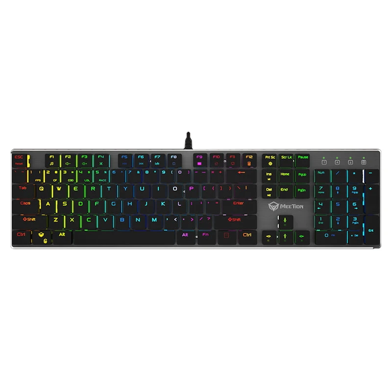 کیبورد سیمی گیمینگ میشن مدل MT-MK80 | مکانیکی با سوییچ آبی OUTEMU، بک‌لایت RGB و بدنه فلزی برس‌خورده