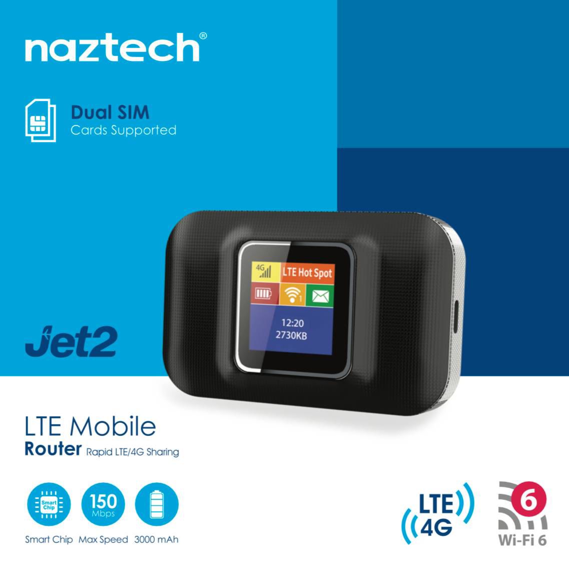 مودم ۴G LTE قابل حمل دو سیم‌کارت نزتک (Naztech) مدل Jet 2