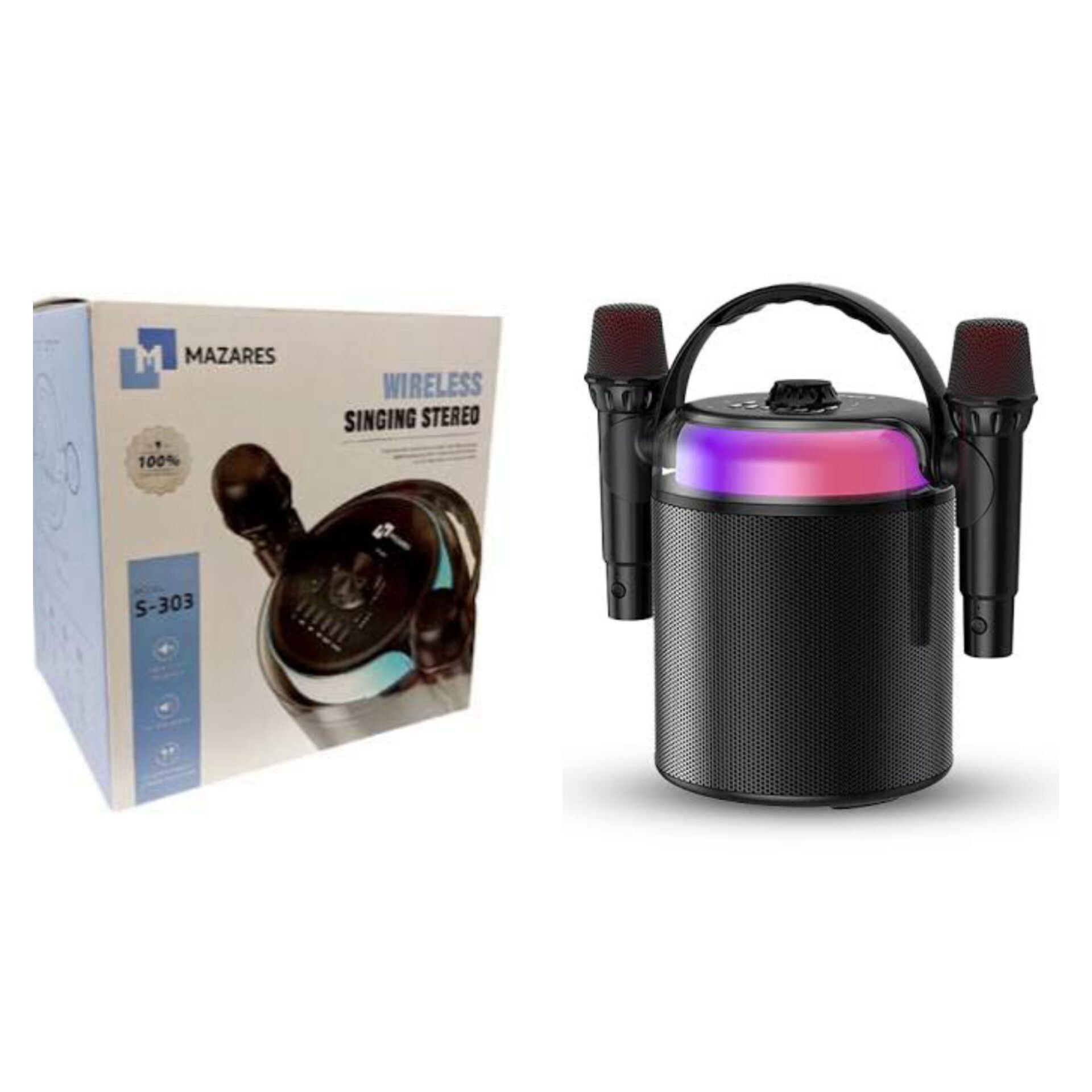 اسپیکر بلوتوثی مازارس مدل S-303 | ۲۰ وات، دو میکروفون بی‌سیم و نورپردازی RGB