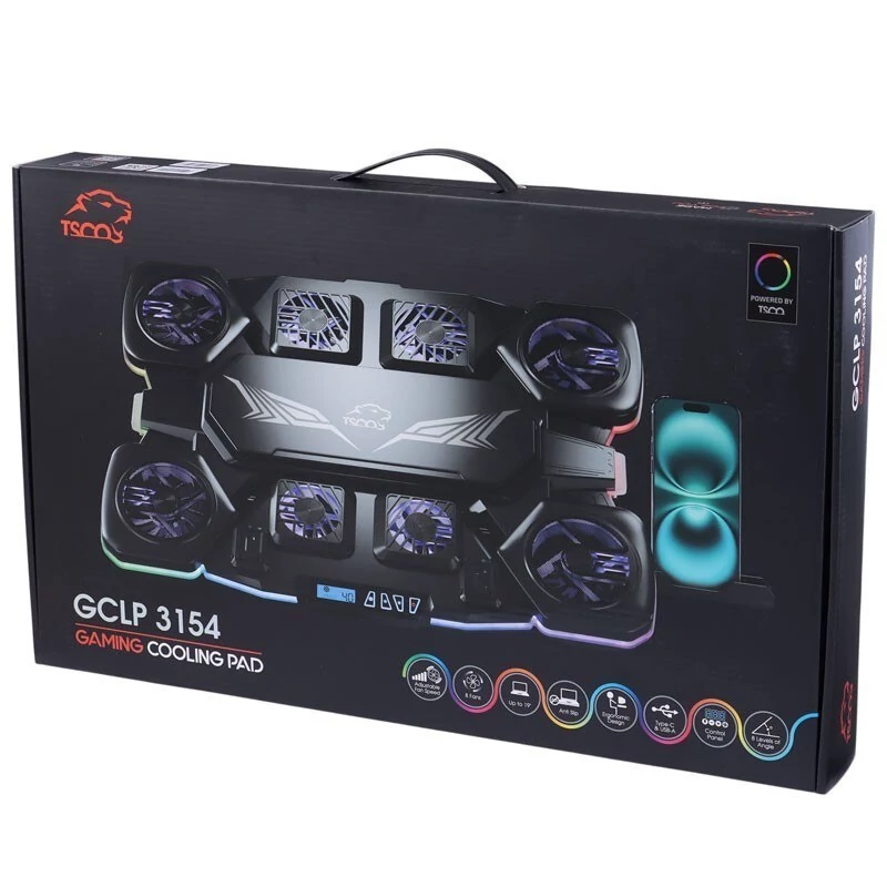 پایه خنک‌کننده لپ‌تاپ تسکو مدل GCLP 3154 | ۸ فن قدرتمند، نمایشگر LCD و نورپردازی RGB