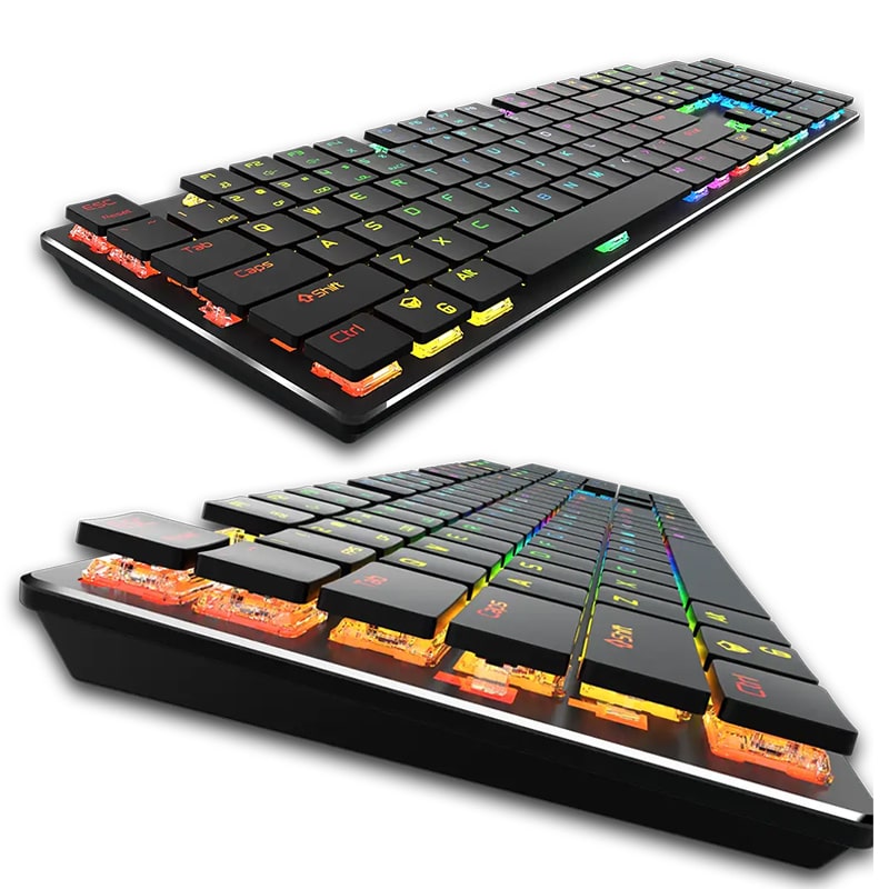 کیبورد سیمی گیمینگ میشن مدل MT-MK80 | مکانیکی با سوییچ آبی OUTEMU، بک‌لایت RGB و بدنه فلزی برس‌خورده