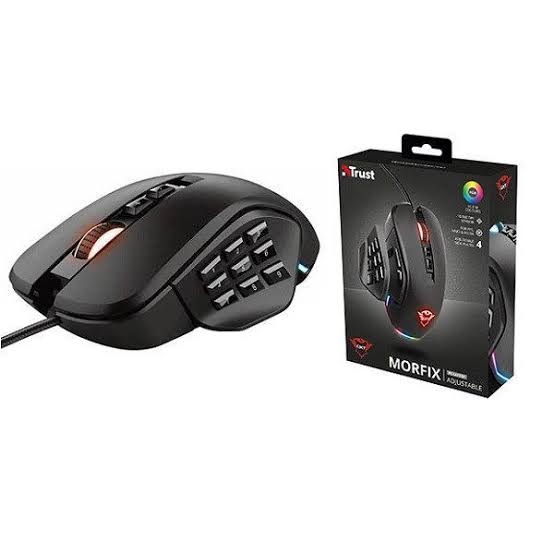 ماوس گیمینگ باسیم تراست مدل GXT 970 MORFIX | ۱۴ دکمه قابل برنامه‌ریزی، ۱۰,۰۰۰ DPI و پنل‌های جانبی مغناطیسی قابل تعویض