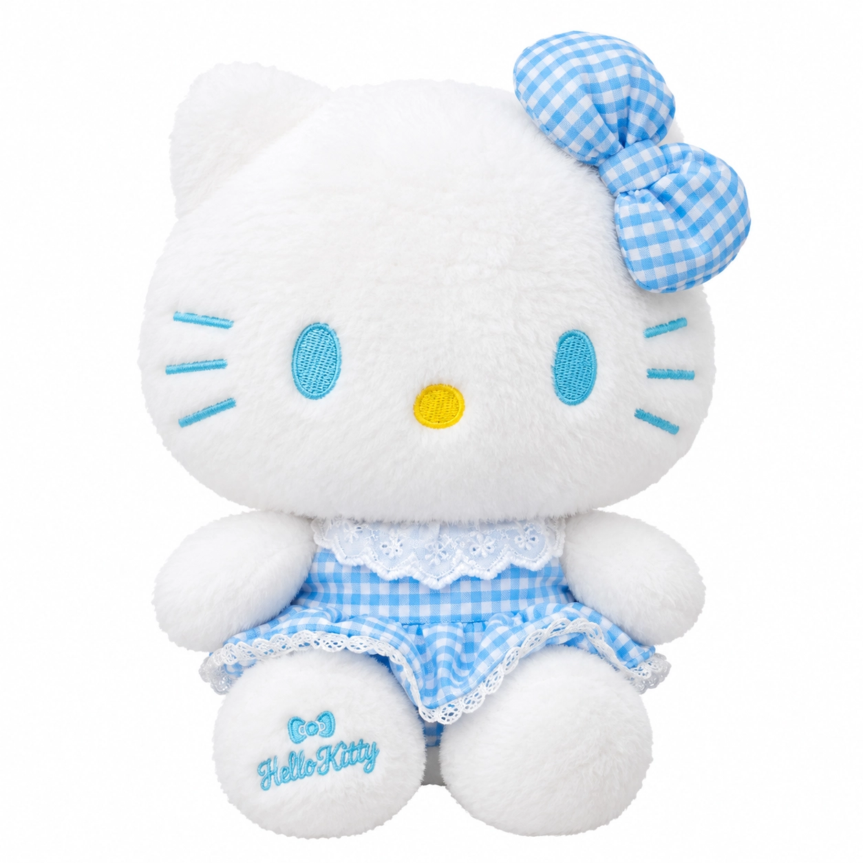 عروسک پولیشی هلو کیتی آبی (Hello Kitty) با لباس سرهمی آبی