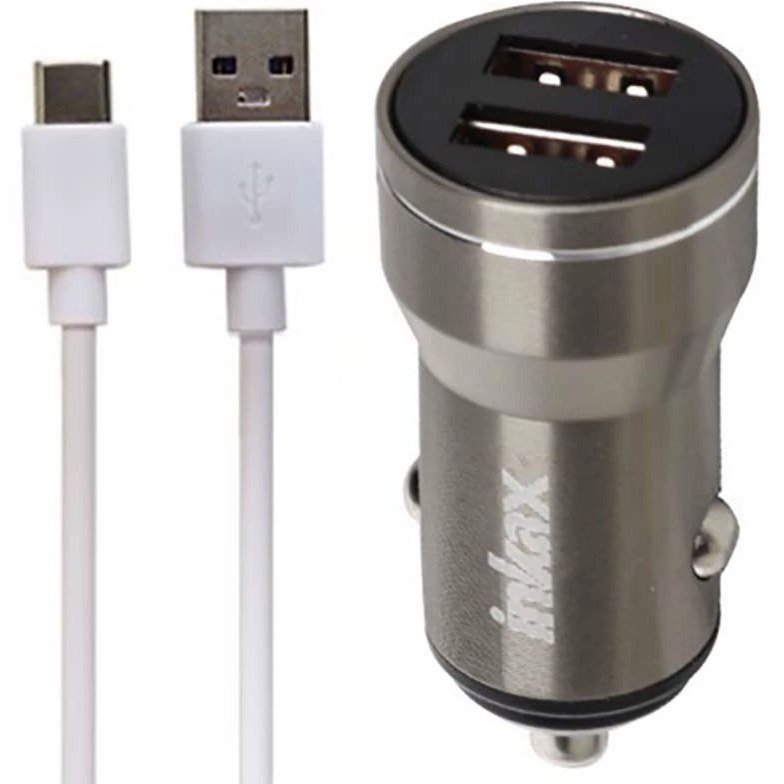 شارژر فندکی اینکاکس مدل CA-02B | ۲ پورت USB با خروجی ۳.۱ آمپر و کابل Type-C همراه