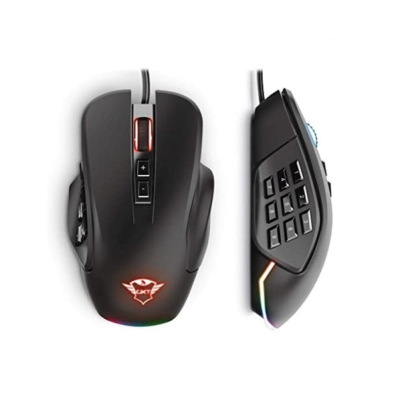 ماوس گیمینگ باسیم تراست مدل GXT 970 MORFIX | ۱۴ دکمه قابل برنامه‌ریزی، ۱۰,۰۰۰ DPI و پنل‌های جانبی مغناطیسی قابل تعویض